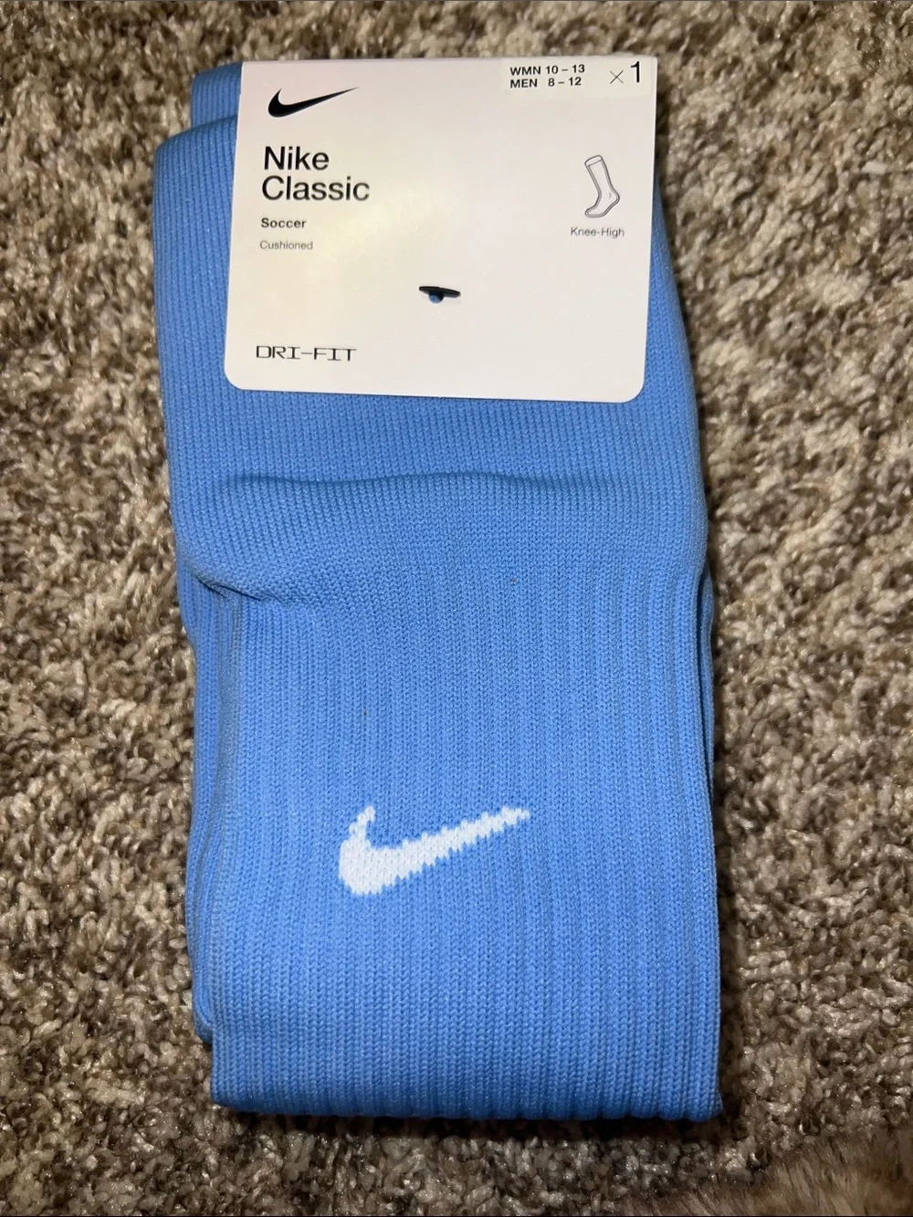 NWT! Nike Classic Knee-High Athletic Socks in Light Blue with White Swoosh